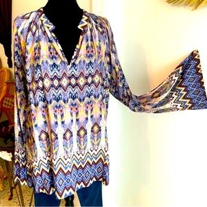 WEEKEND Suzanne Betro Long Bell Sleeve Lightweight Woven Print Tunic Top. 3X